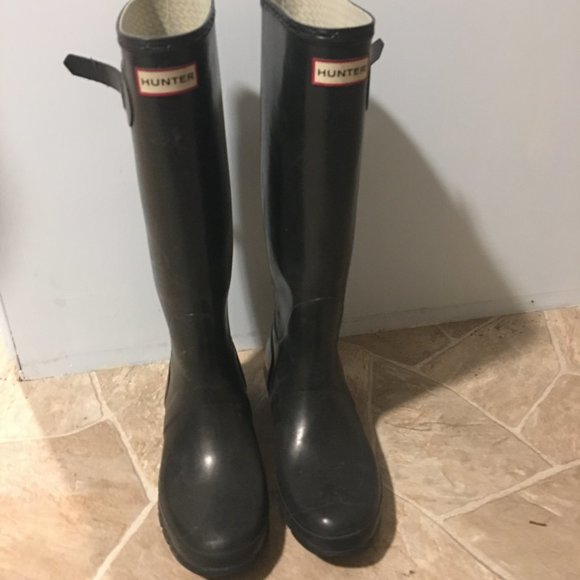 Black Original Gloss Hunter Boots Size 8 - Picture 1 of 4